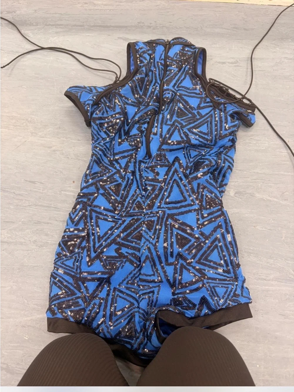 Weissman Blue and Black Sequin Geometric Romper